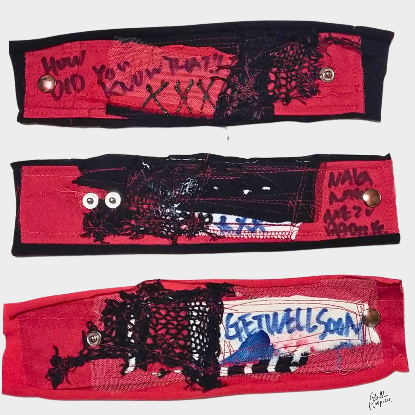 Blue Writings & Knit Patch -  Blabla Patient Wristband