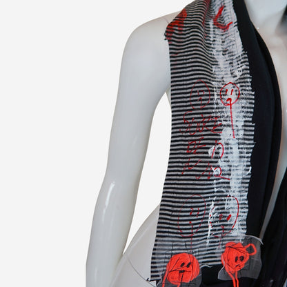 Face No.004 | Fabric Art  Greyx Black border Design – Black Scarf