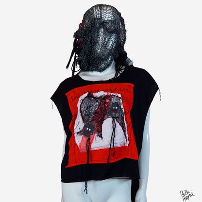 Face No.001 | Un-knitted Yarn thingamajig – Oversized Black Sleeveless Top