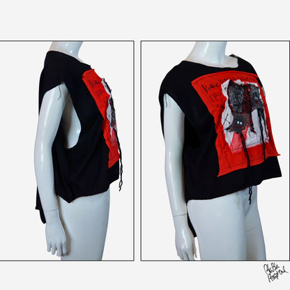 Face No.001 | Un-knitted Yarn thingamajig – Oversized Black Sleeveless Top