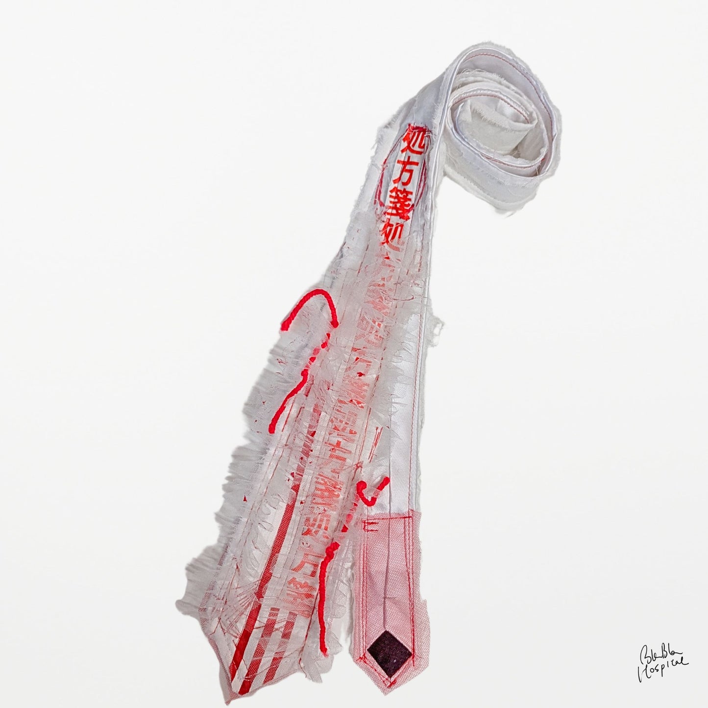 Ghost Face White Tie with Japanese Print