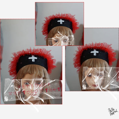Red tulle frill – Black Nurse Cap
