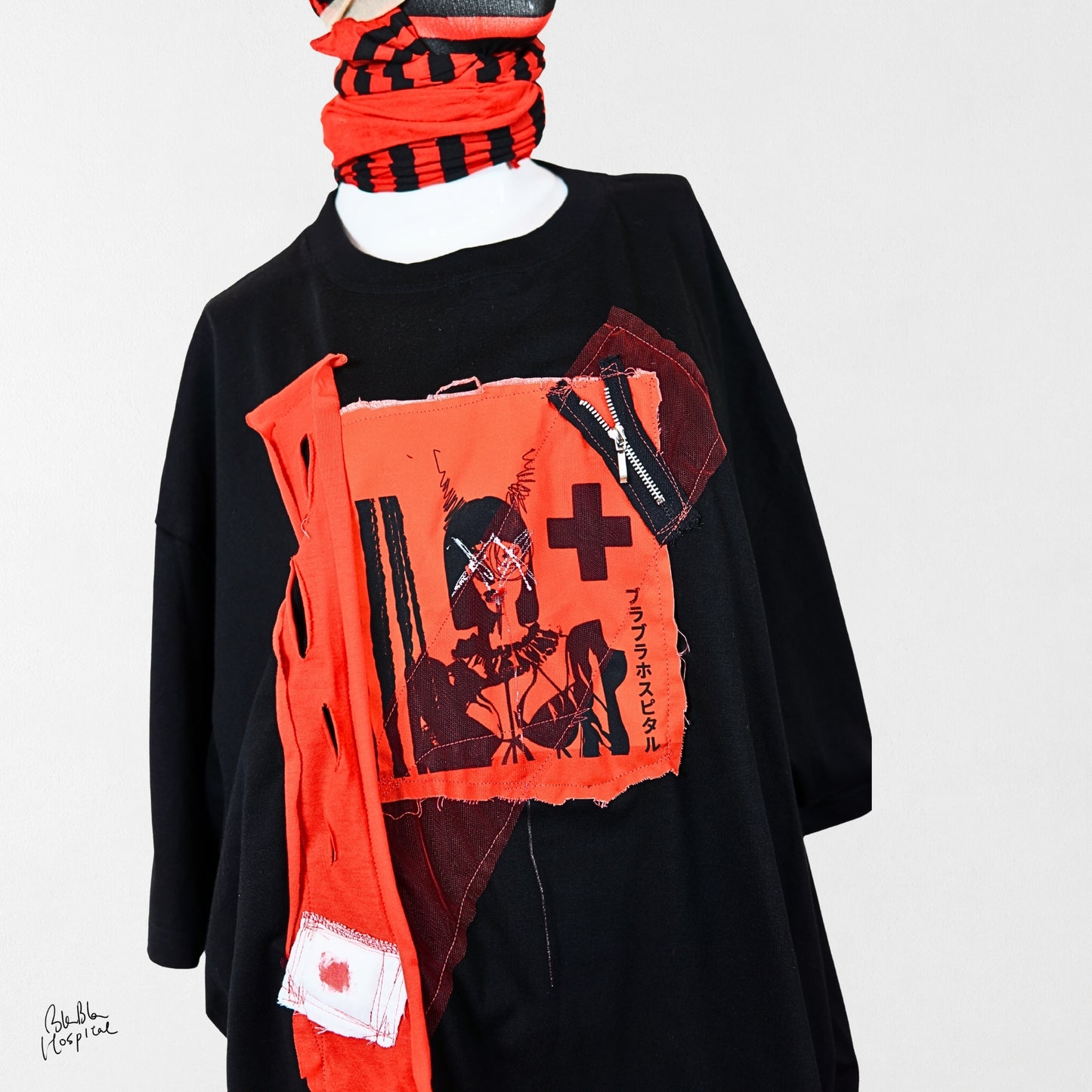 Heart No.007 | Wounded Patch – Oversized Black T-shirt