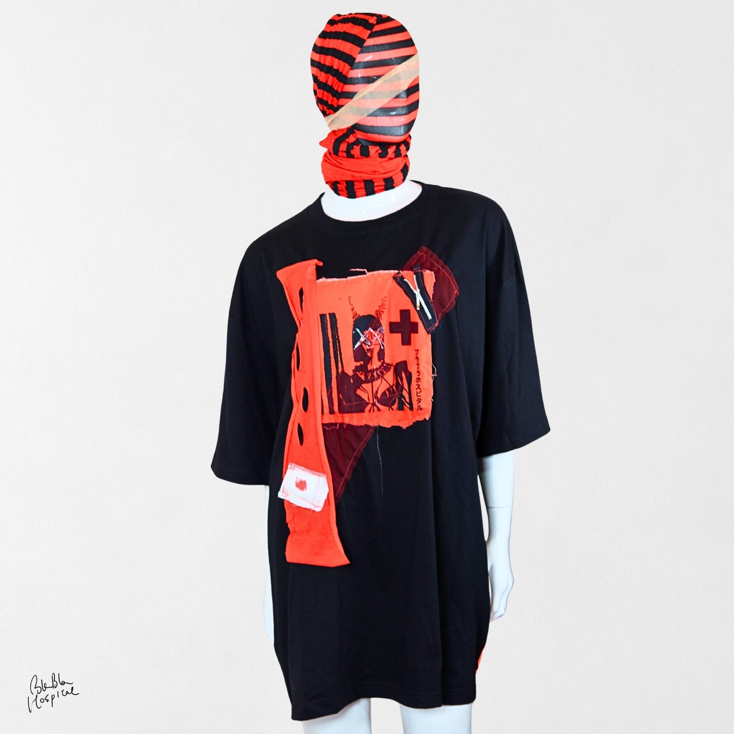 Heart No.007 | Wounded Patch – Oversized Black T-shirt