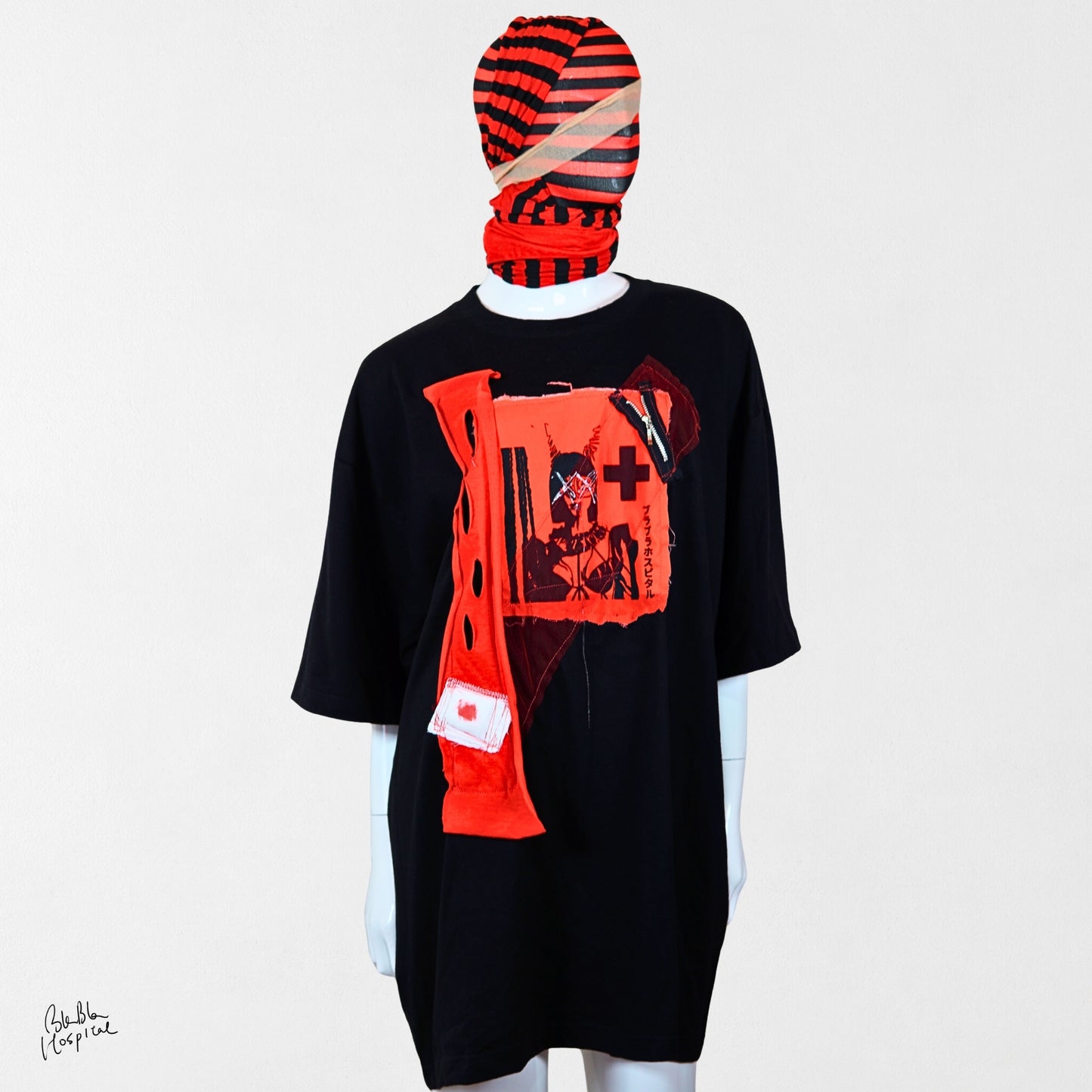 Heart No.007 | Wounded Patch – Oversized Black T-shirt