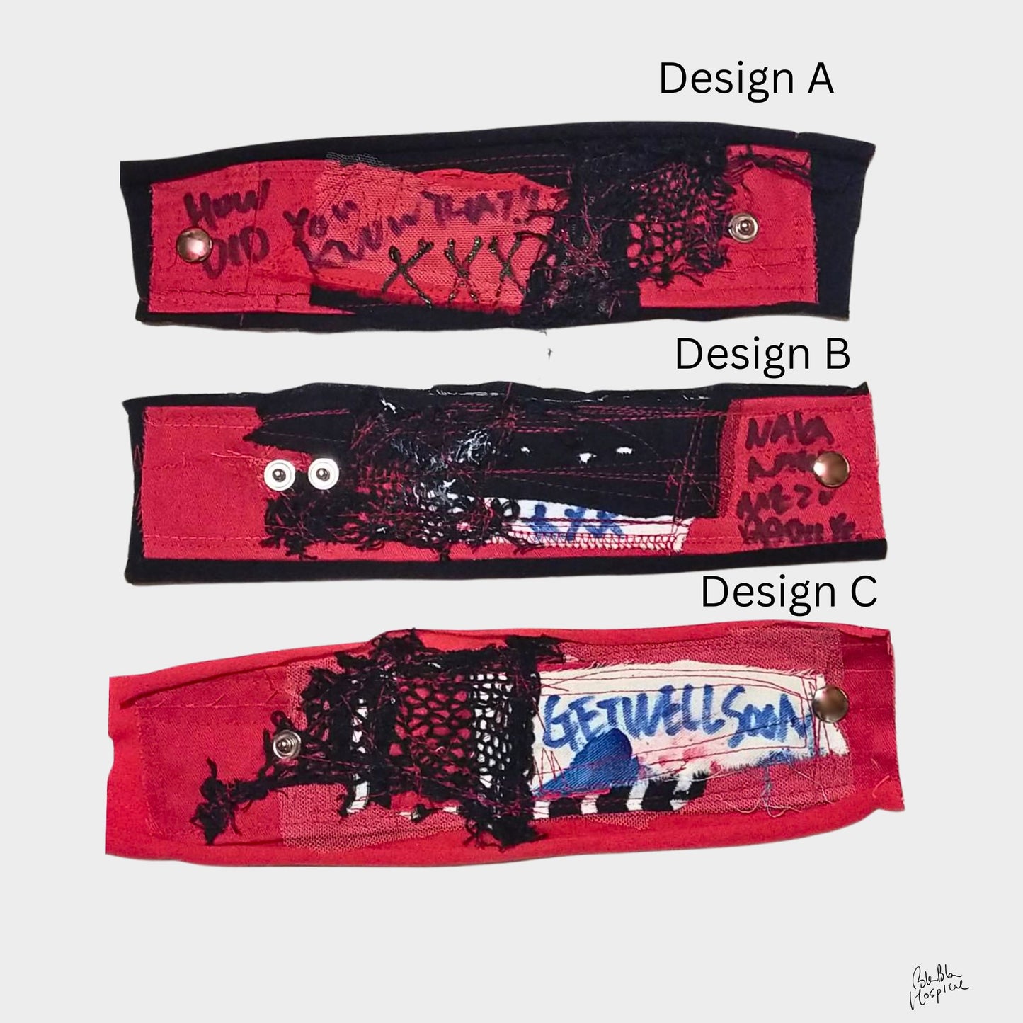 Blue Writings & Knit Patch -  Blabla Patient Wristband